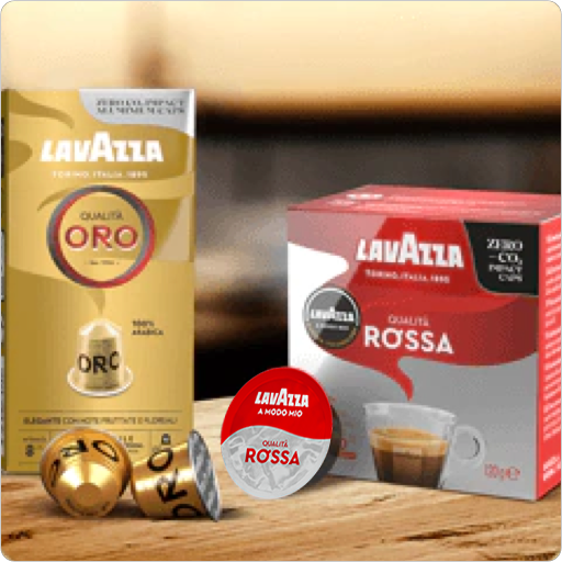 Lavazza coffee icons in the new carbon-neutral** capsules compatible with  Nespresso* Original machines